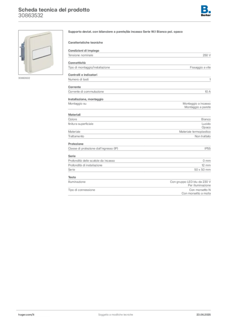 Immagine Berker Scheda tecnica del prodotto 30863532 | Hager Italia