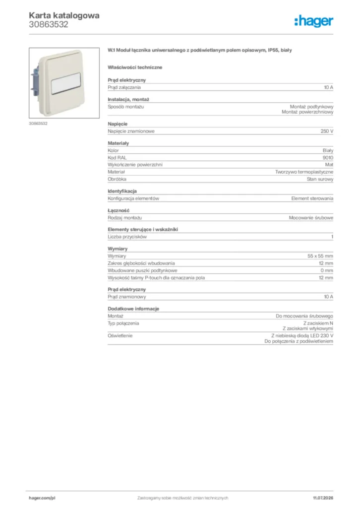 Zdjęcie Hager Karta katalogowa 30863532 | Hager Polska