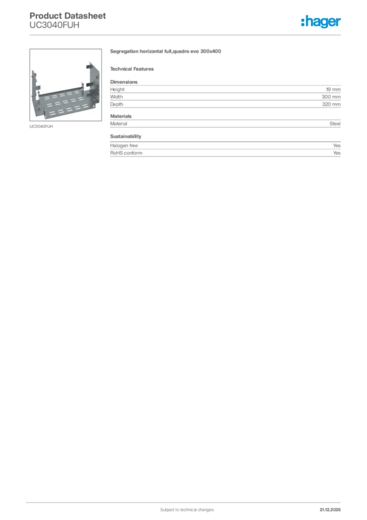 Image Hager Product data sheet UC3040FUH  | Hager Africa