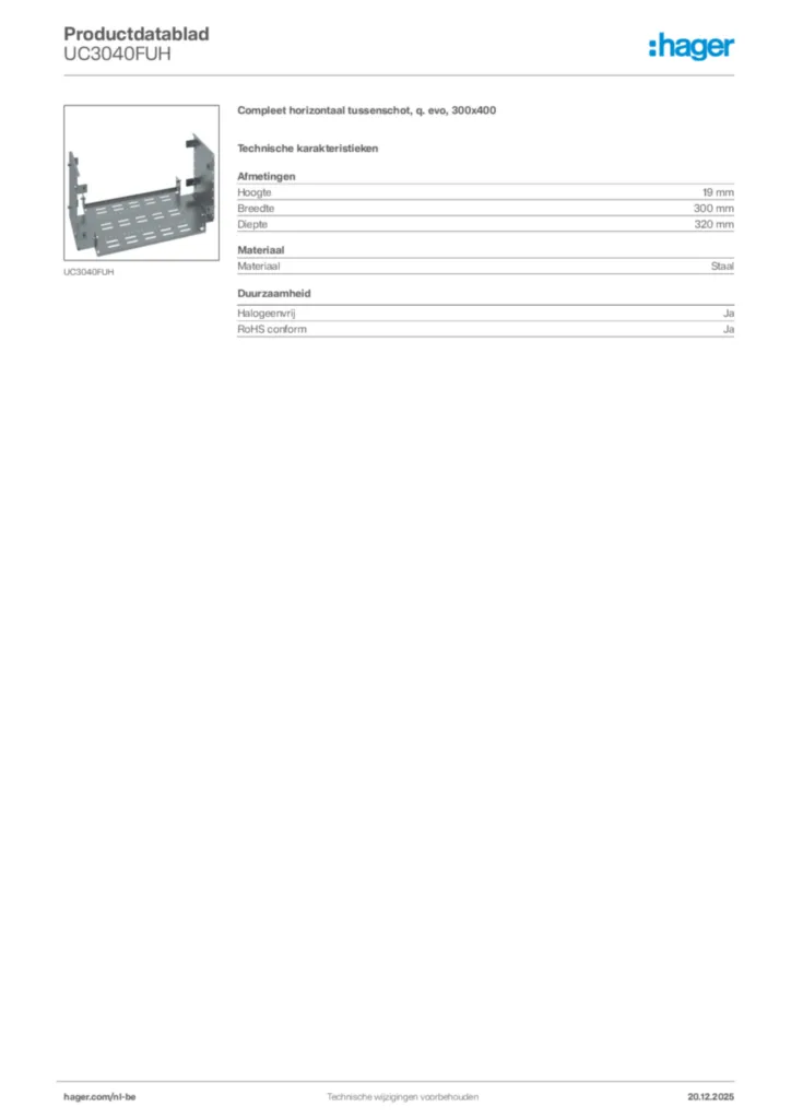 Afbeelding Hager Productdatablad UC3040FUH | Hager Belgium