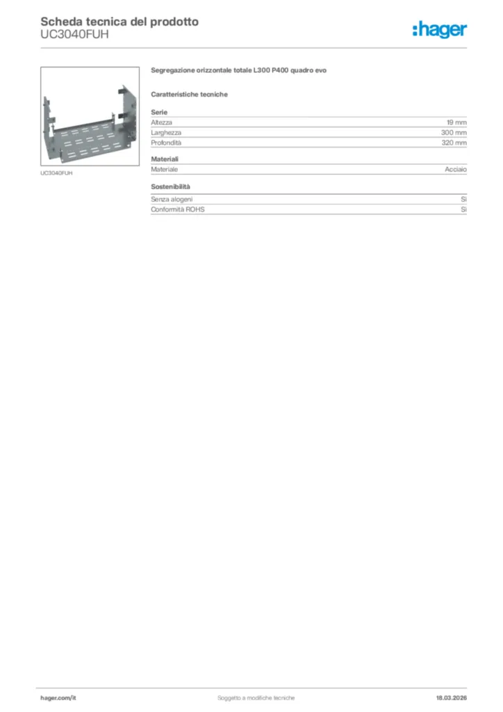 Immagine Hager Scheda tecnica del prodotto UC3040FUH | Hager Italia