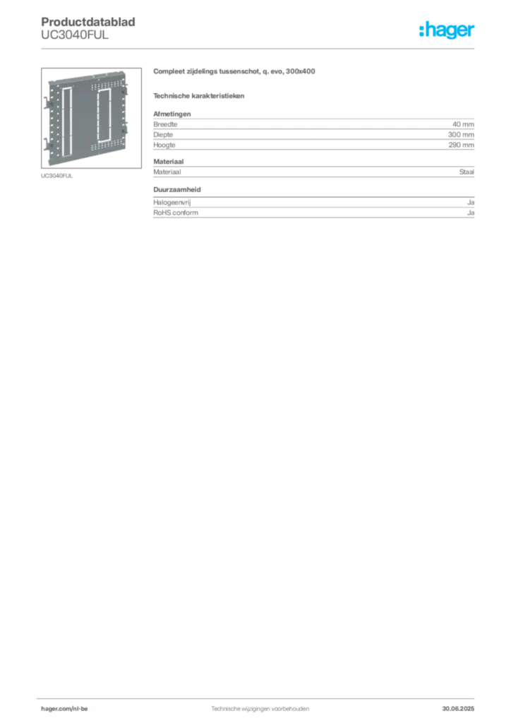 Afbeelding Hager Productdatablad UC3040FUL | Hager Belgium