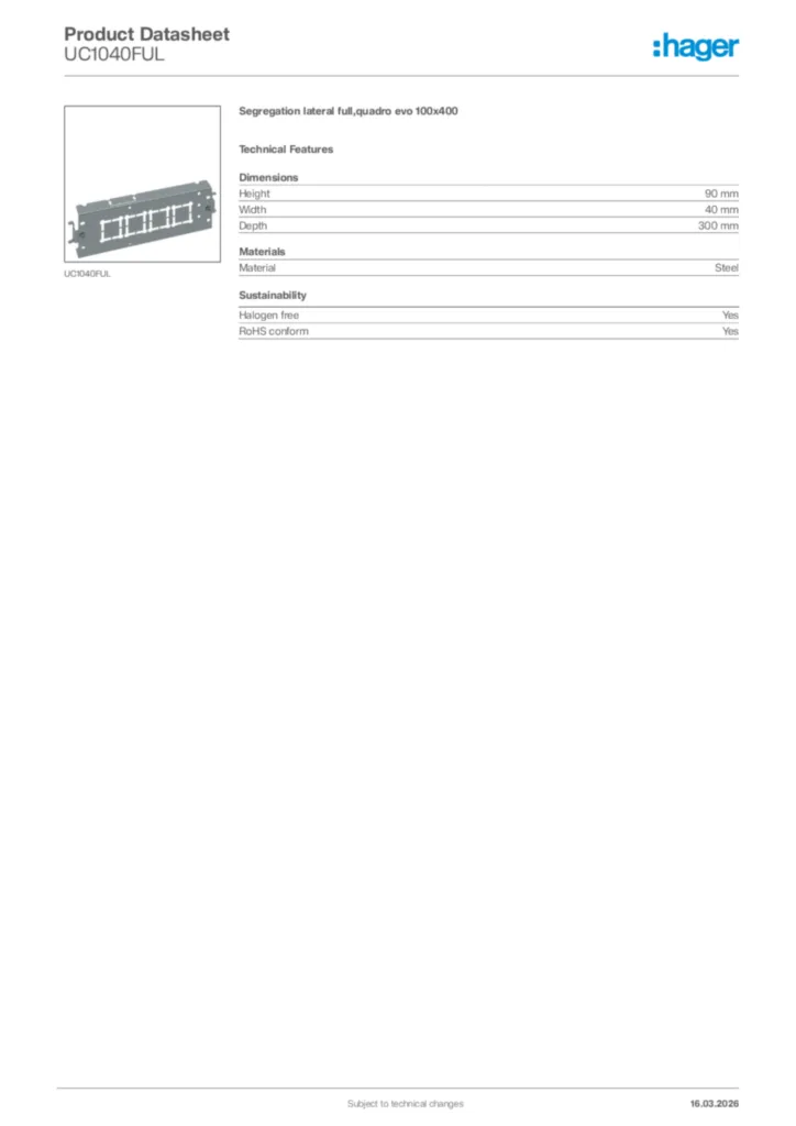 Image Hager Product data sheet UC1040FUL  | Hager Africa