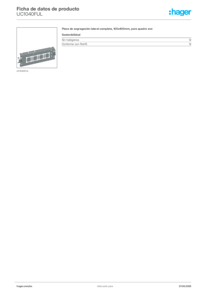 Imagen Hager Ficha de datos de producto UC1040FUL | Hager España