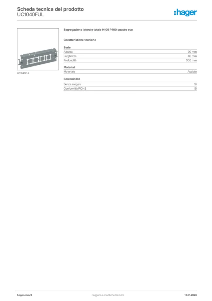 Immagine Hager Scheda tecnica del prodotto UC1040FUL | Hager Italia