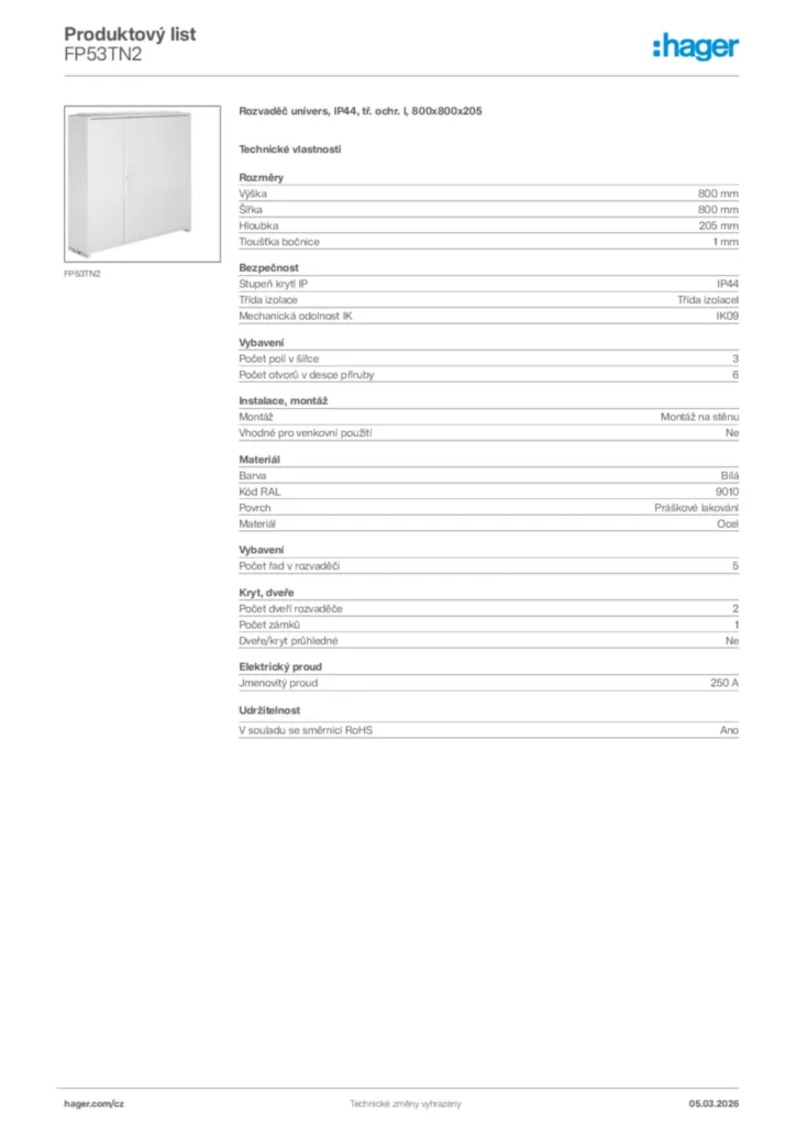 Obrázek Hager Product data sheet FP53TN2 | Hager