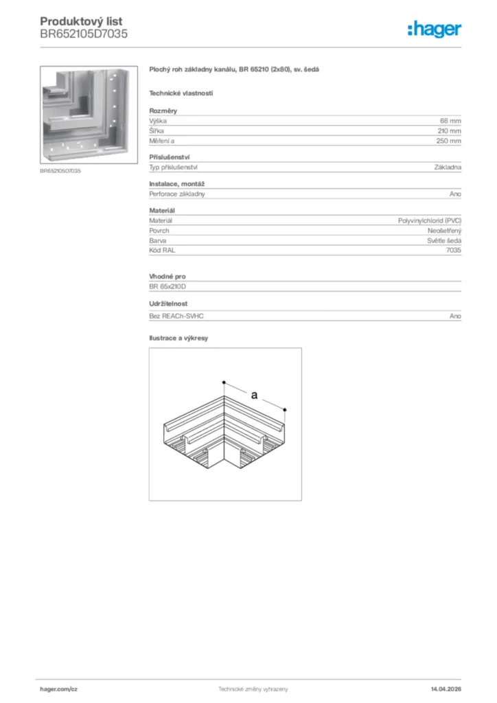 Obrázek Hager Product data sheet BR652105D7035 | Hager