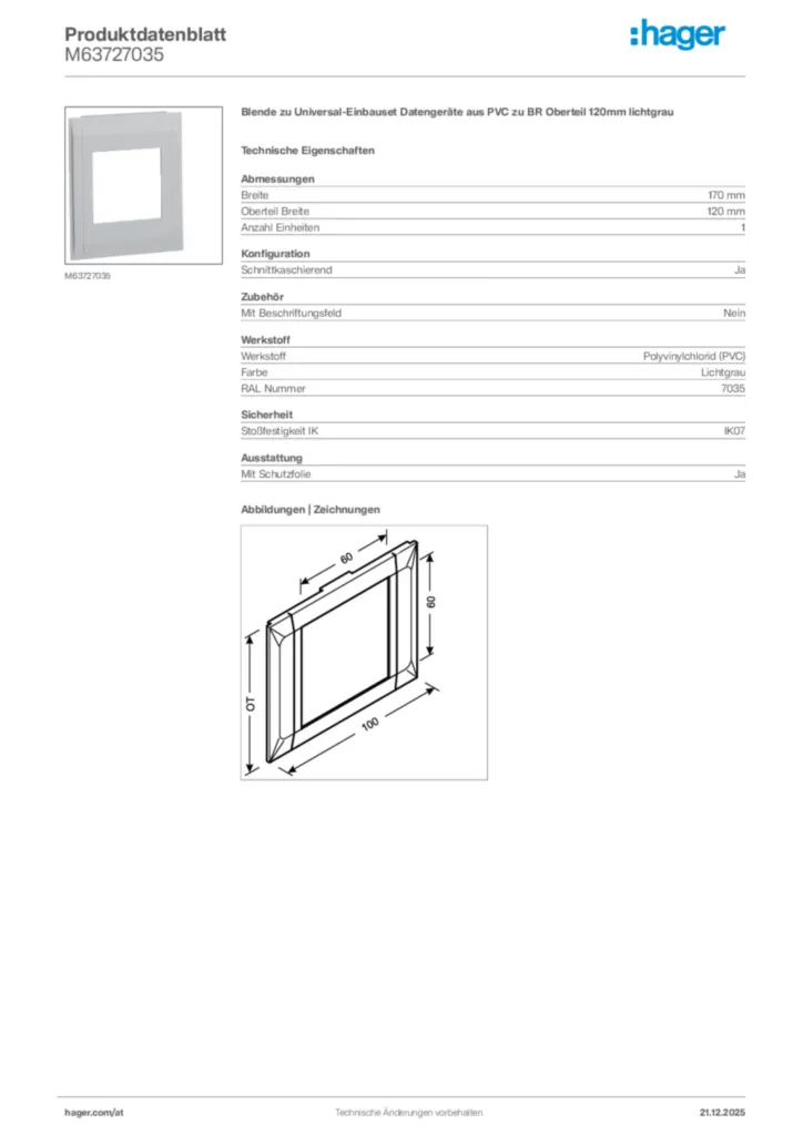 Bild Hager Produktdatenblatt M63727035 | Hager Deutschland