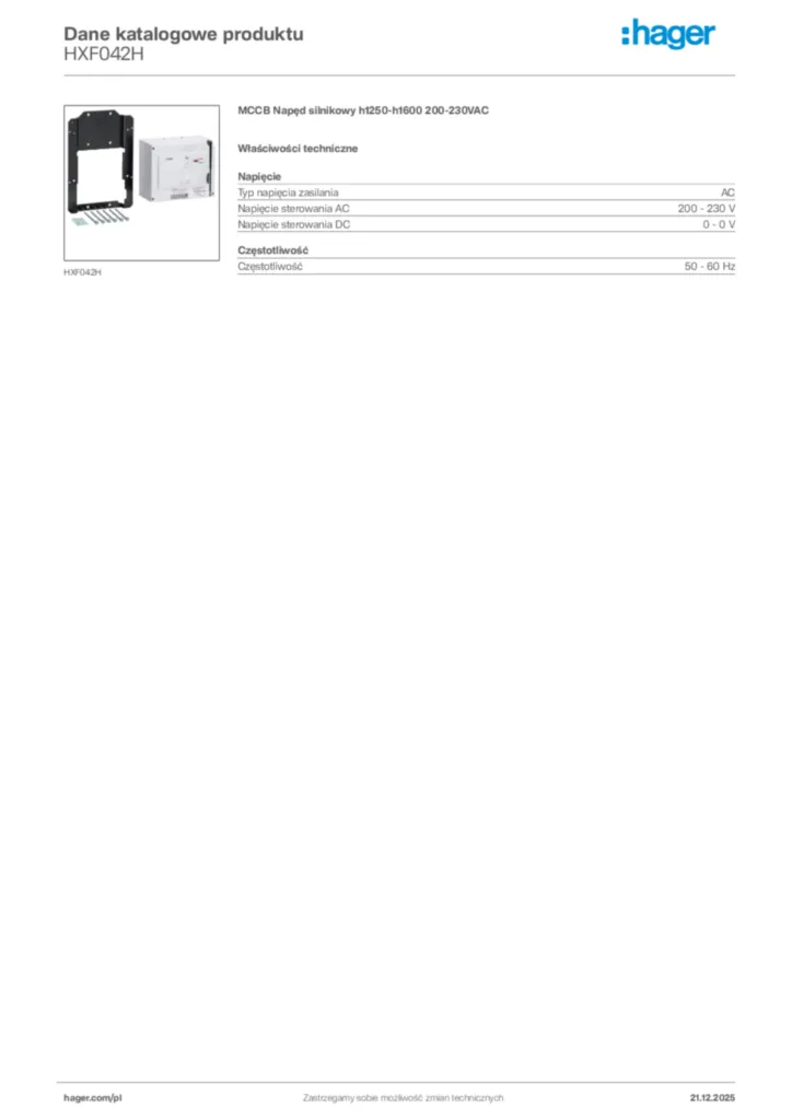 Zdjęcie Hager Dane katalogowe produktu HXF042H | Hager Polska