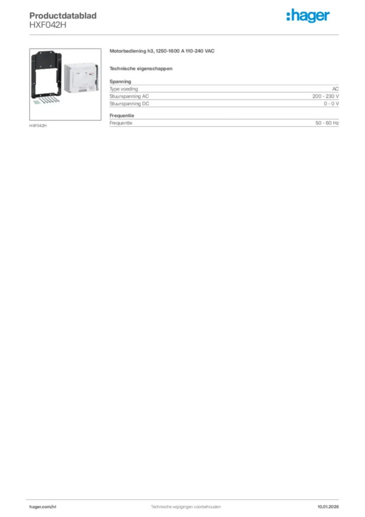 Afbeelding Hager Productdatablad HXF042H | Hager Nederland