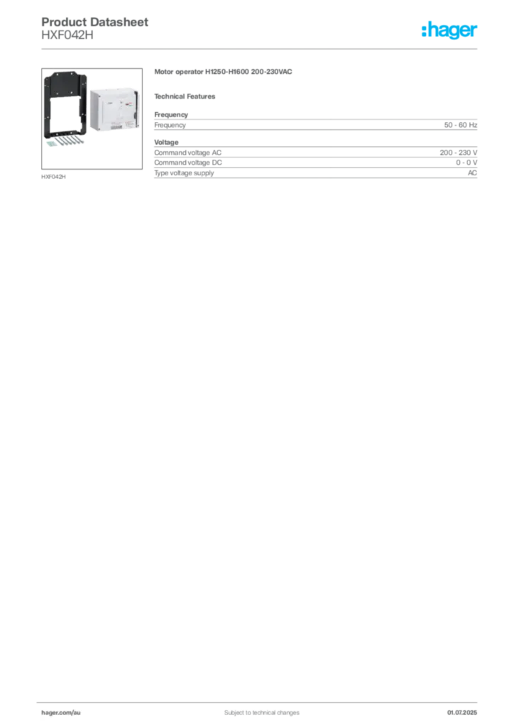 Image Hager Product data sheet HXF042H  | Hager Australia