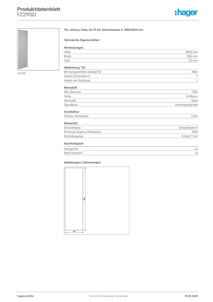 Bild Hager Produktdatenblatt FZ211SD | Hager Deutschland