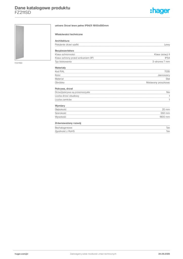 Zdjęcie Hager Dane katalogowe produktu FZ211SD | Hager Polska