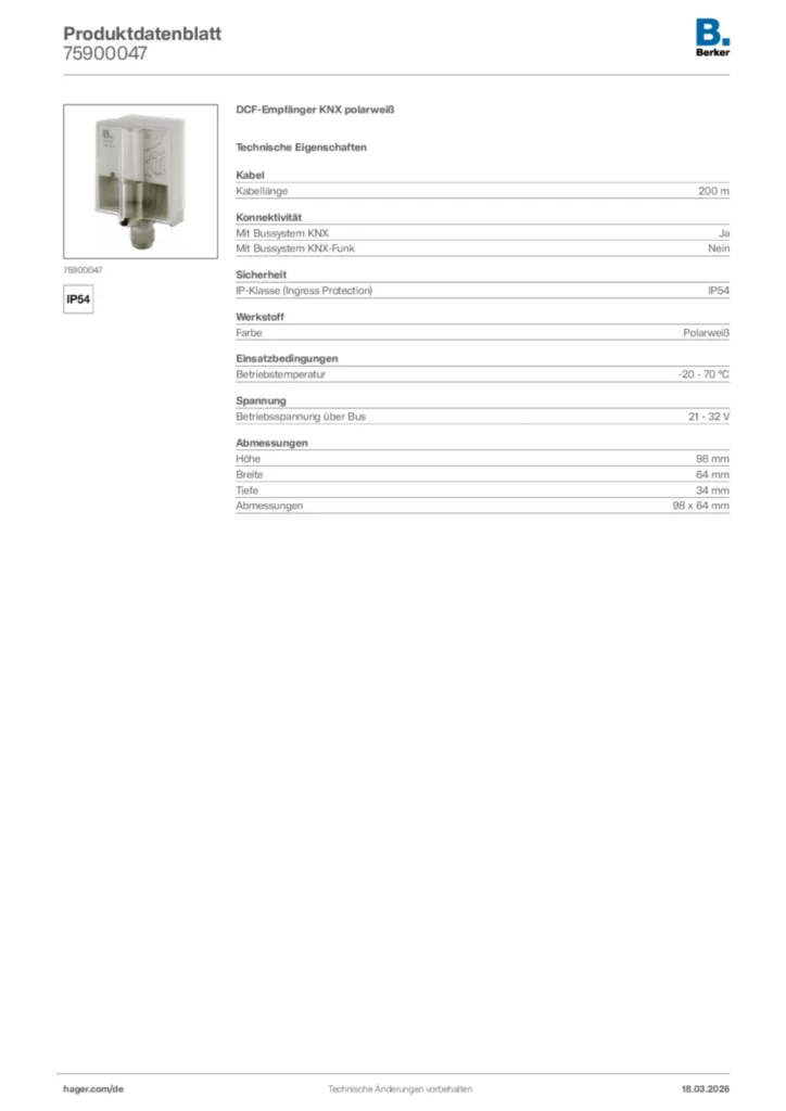 Bild Berker Produktdatenblatt 75900047 | Hager Deutschland