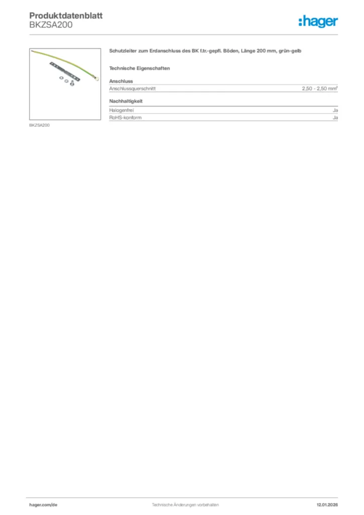 Bild Hager Produktdatenblatt BKZSA200 | Hager Deutschland