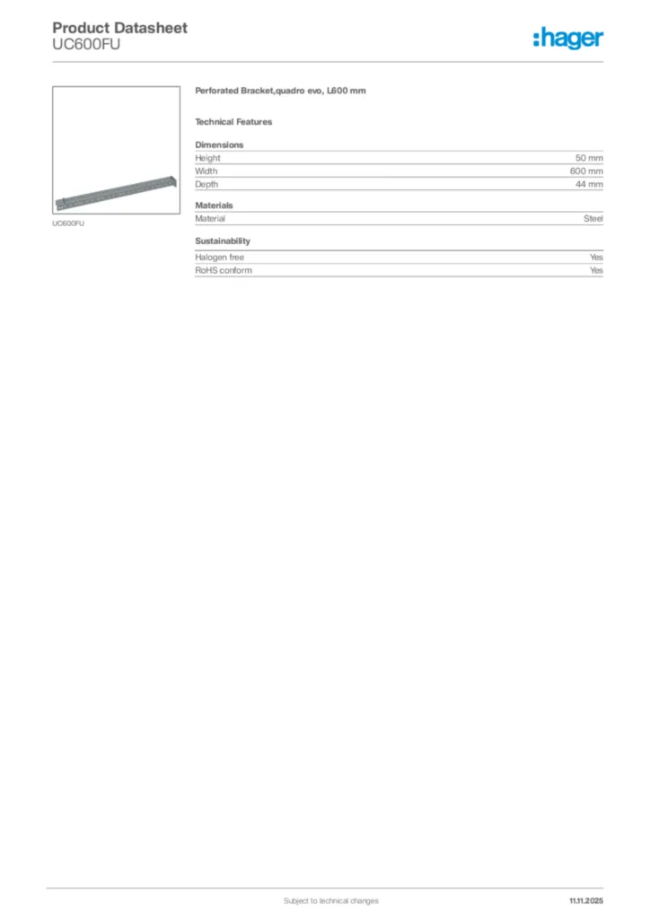 Image Hager Product data sheet UC600FU  | Hager Africa