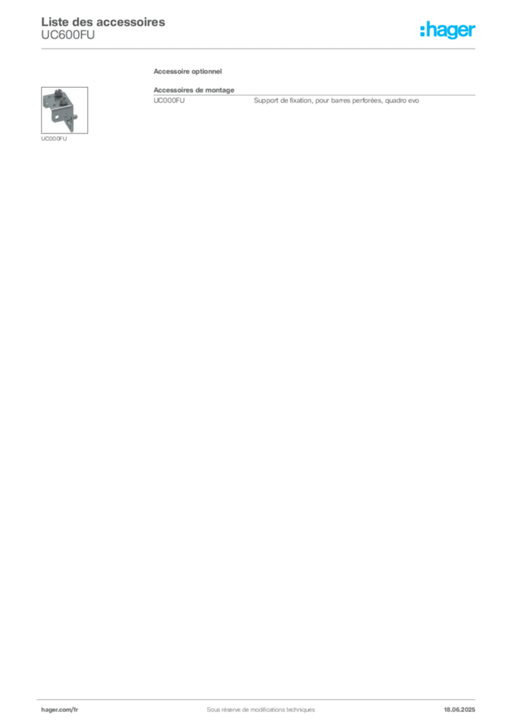 Image Hager Fiche technique du produit UC600FU | Hager France
