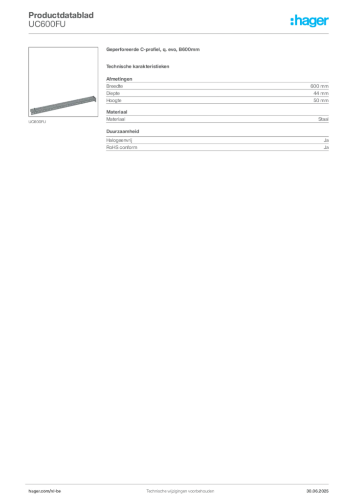 Afbeelding Hager Productdatablad UC600FU | Hager Belgium
