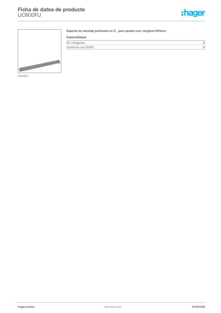 Imagen Hager Ficha de datos de producto UC600FU | Hager España