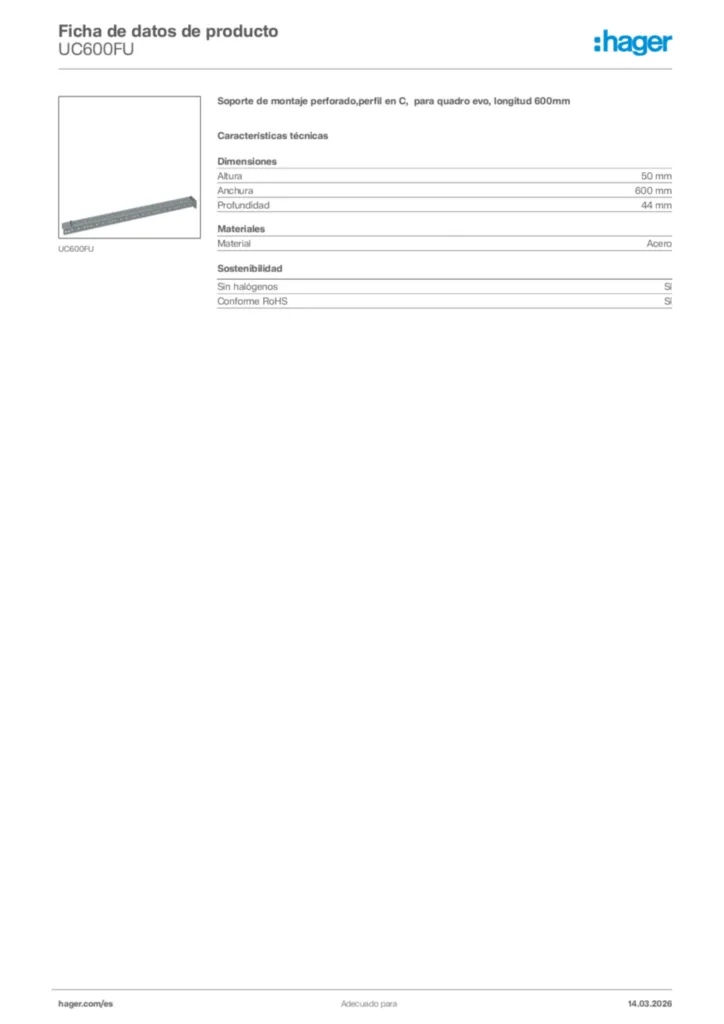 Imagen Hager Ficha de datos de producto UC600FU | Hager España