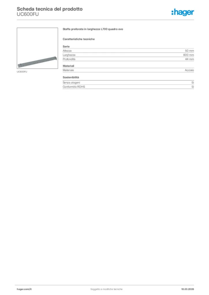 Immagine Hager Scheda tecnica del prodotto UC600FU | Hager Italia