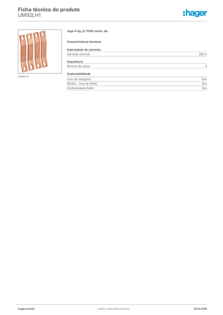 Imagem Hager Ficha técnica do produto UM92LH1 | Hager Portugal
