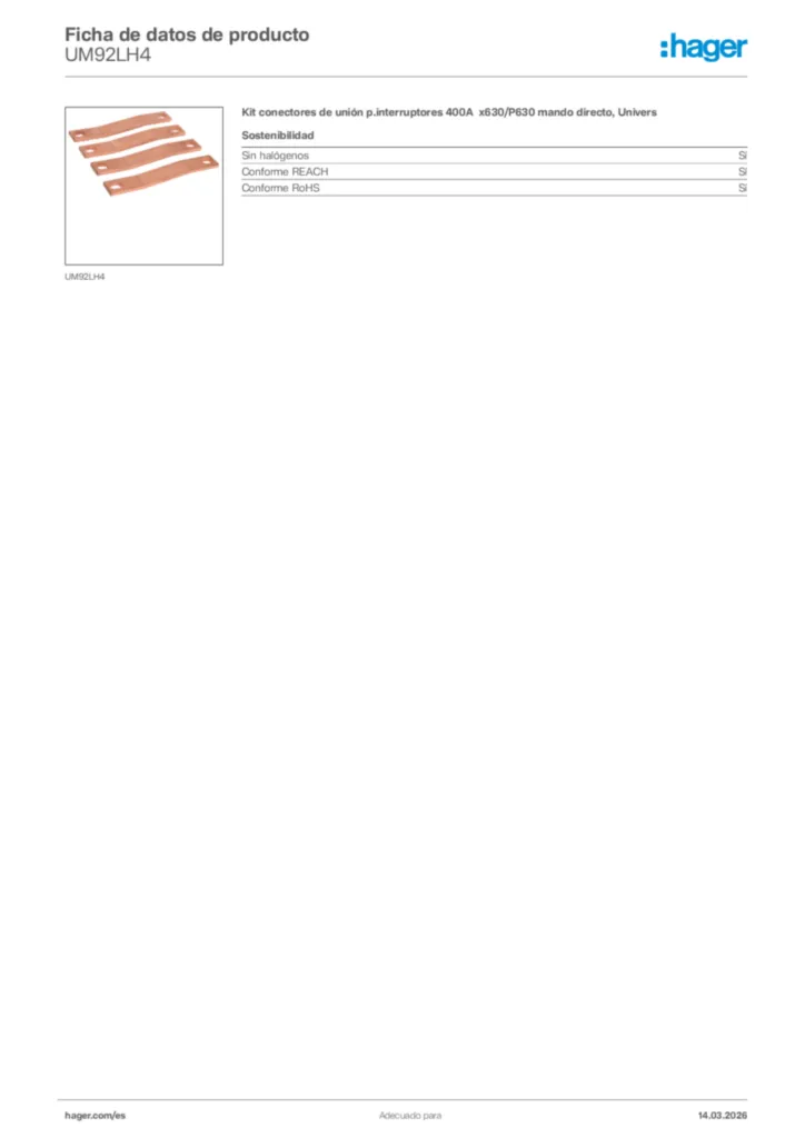 Imagen Hager Ficha de datos de producto UM92LH4 | Hager España