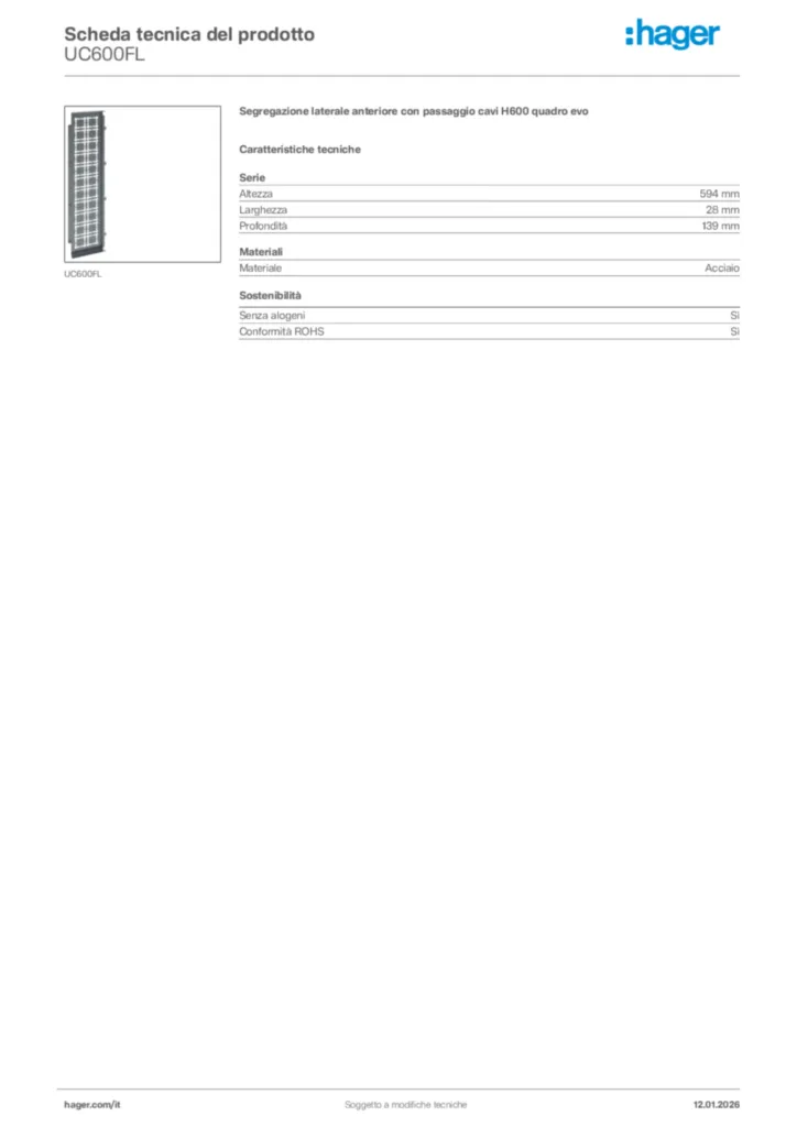 Immagine Hager Scheda tecnica del prodotto UC600FL | Hager Italia