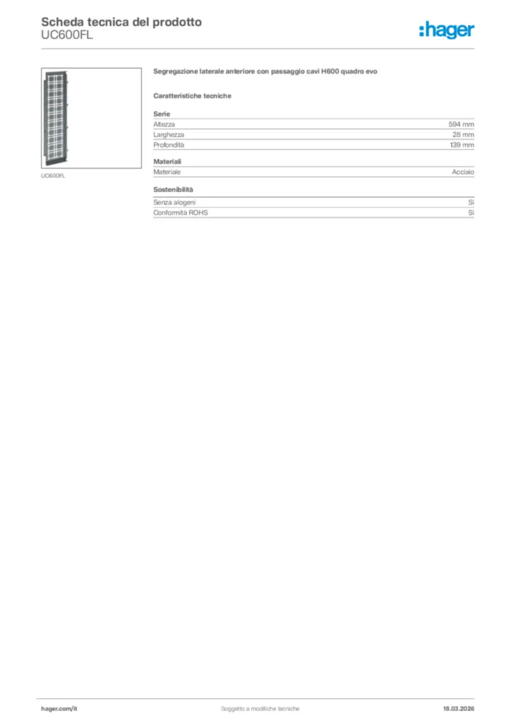 Immagine Hager Scheda tecnica del prodotto UC600FL | Hager Italia