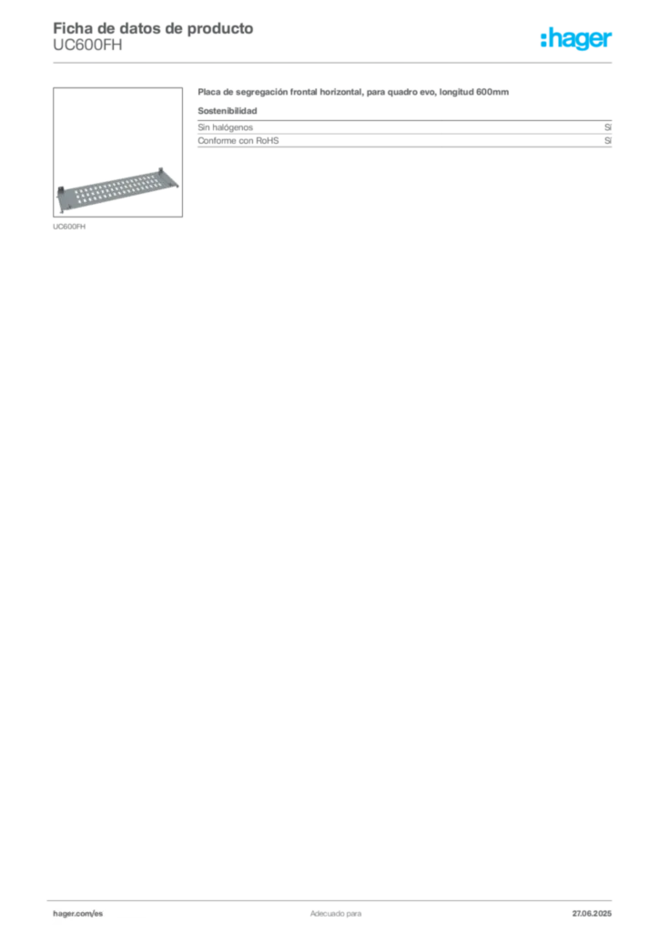 Imagen Hager Ficha de datos de producto UC600FH | Hager España