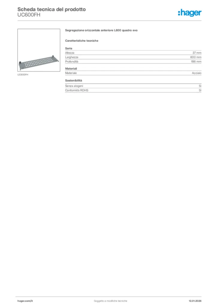 Immagine Hager Scheda tecnica del prodotto UC600FH | Hager Italia