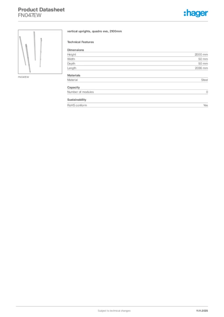 Image Hager Product data sheet FN047EW  | Hager Africa