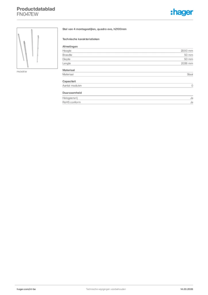 Afbeelding Hager Productdatablad FN047EW | Hager Belgium