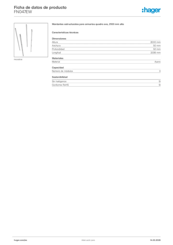 Imagen Hager Ficha de datos de producto FN047EW | Hager España
