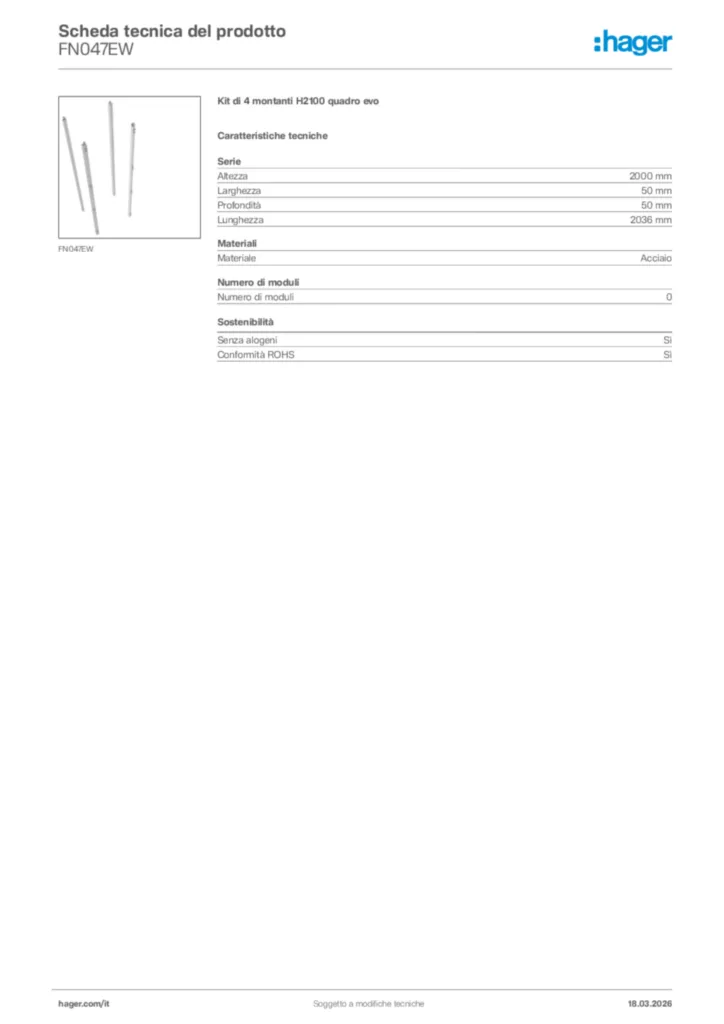 Immagine Hager Scheda tecnica del prodotto FN047EW | Hager Italia