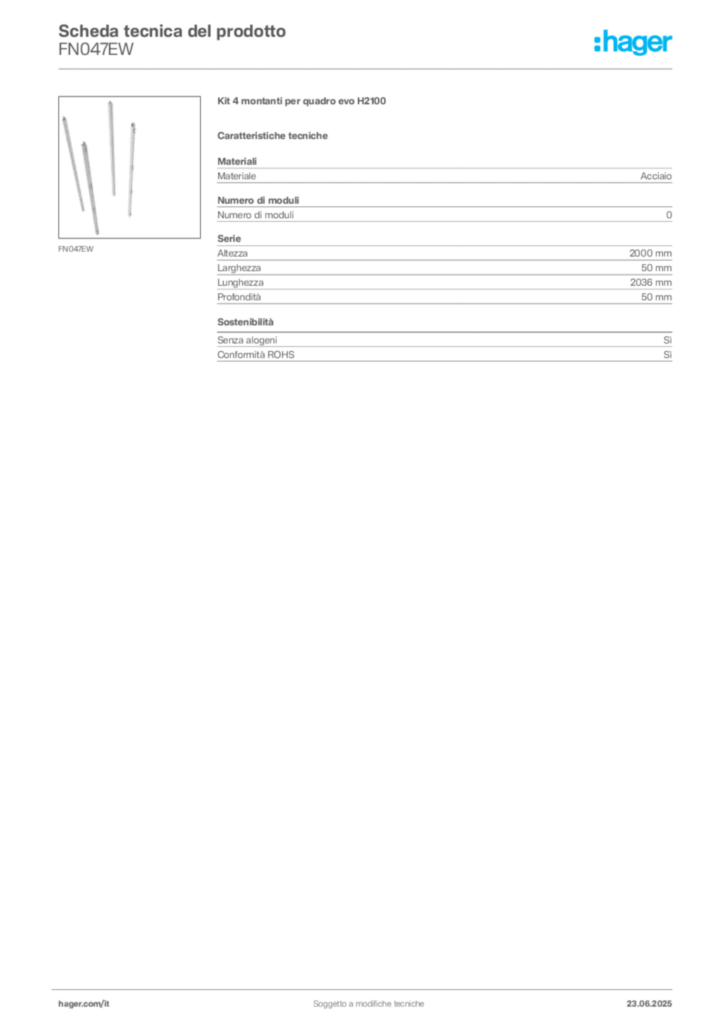 Immagine Hager Scheda tecnica del prodotto FN047EW | Hager Italia