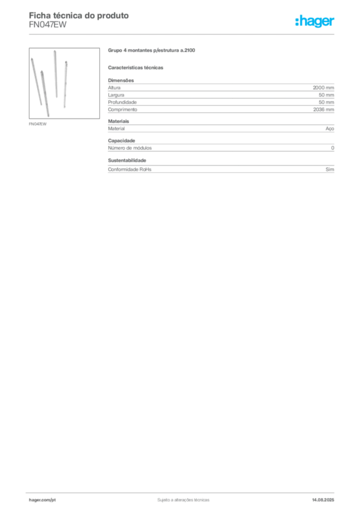Imagem Hager Ficha técnica do produto FN047EW | Hager Portugal