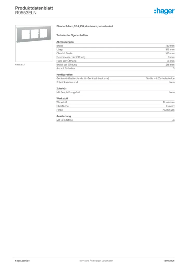 Bild Hager Produktdatenblatt R9553ELN | Hager Deutschland