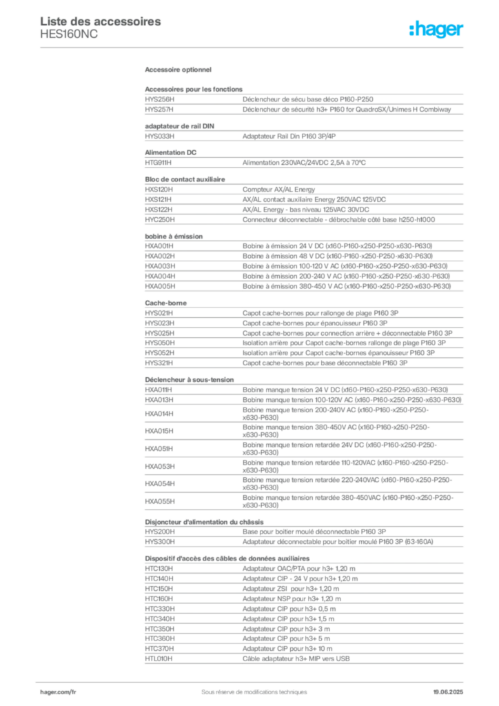 Image Hager Fiche technique du produit HES160NC | Hager France
