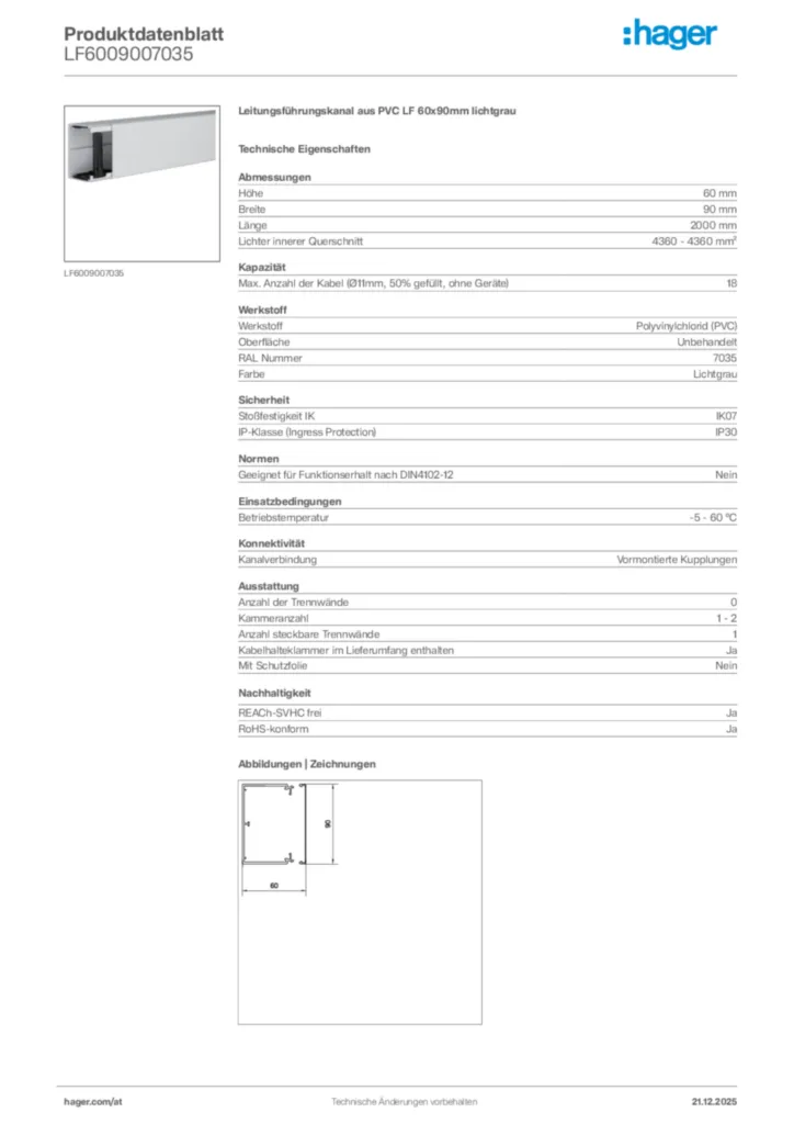 Bild Hager Produktdatenblatt LF6009007035 | Hager Deutschland