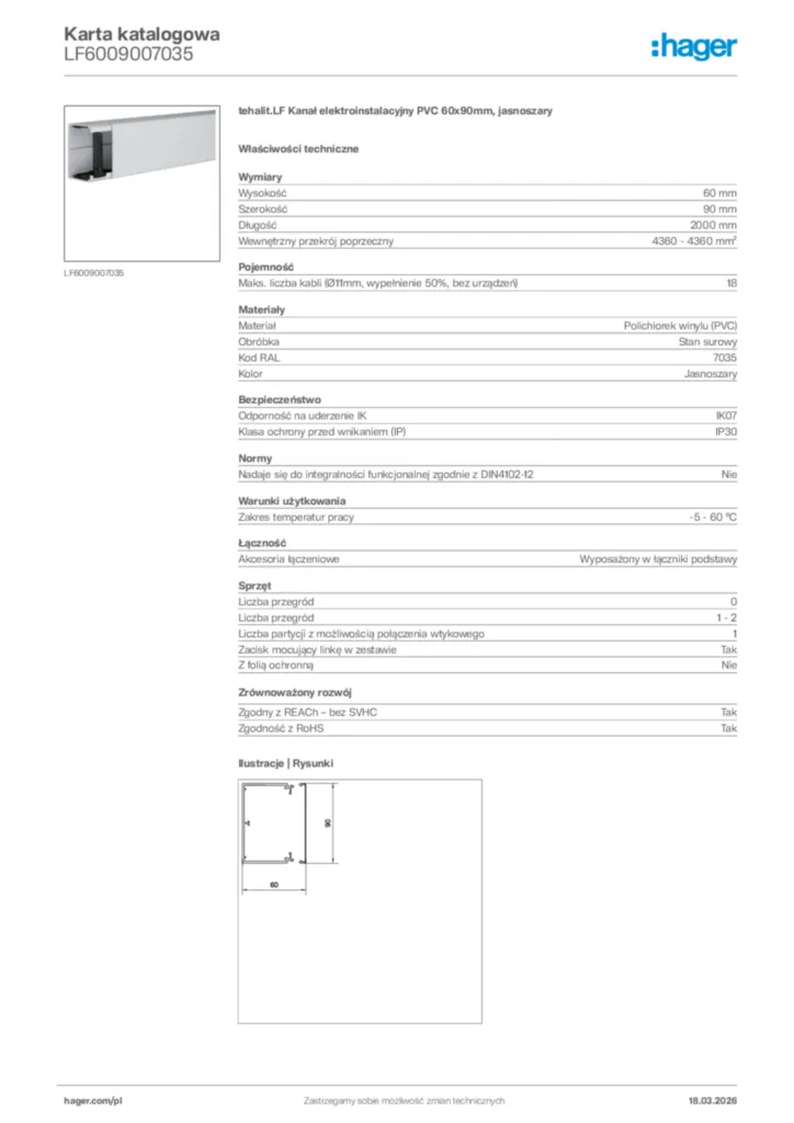 Zdjęcie Hager Karta katalogowa LF6009007035 | Hager Polska