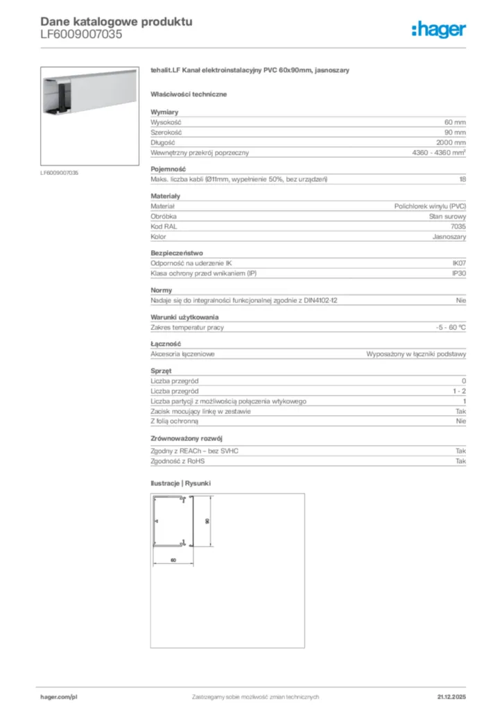 Zdjęcie Hager Dane katalogowe produktu LF6009007035 | Hager Polska