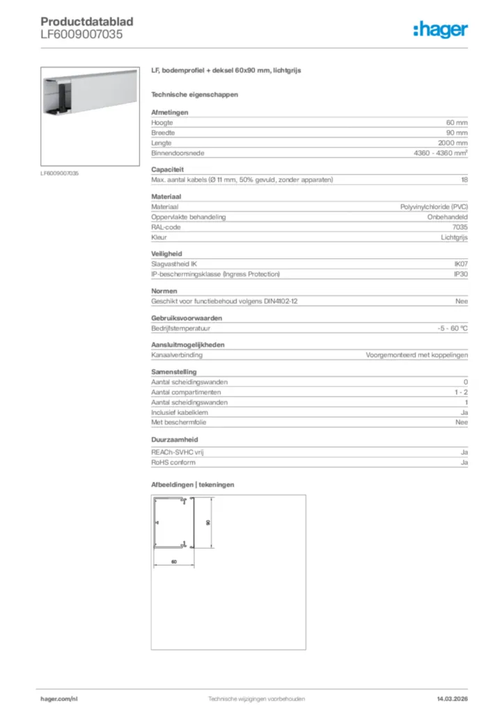 Afbeelding Hager Productdatablad LF6009007035 | Hager Nederland