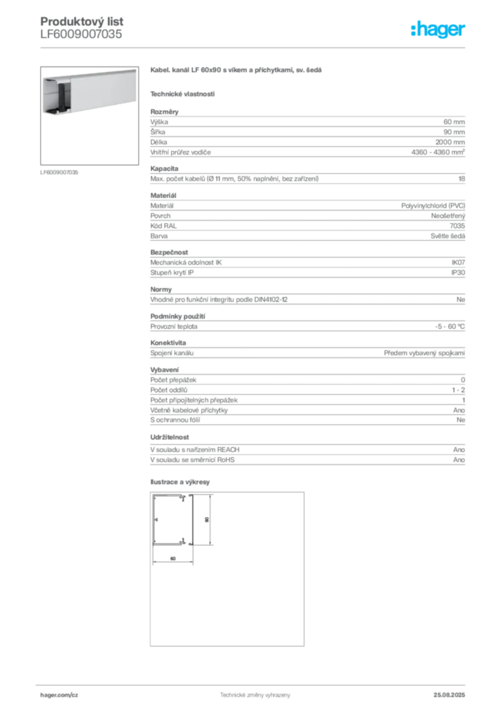 Obrázek Hager Produktový list LF6009007035 | Hager