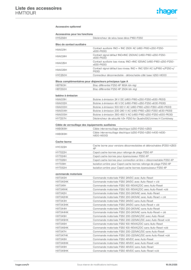 Image Hager Fiche technique du produit HMT101JR | Hager France