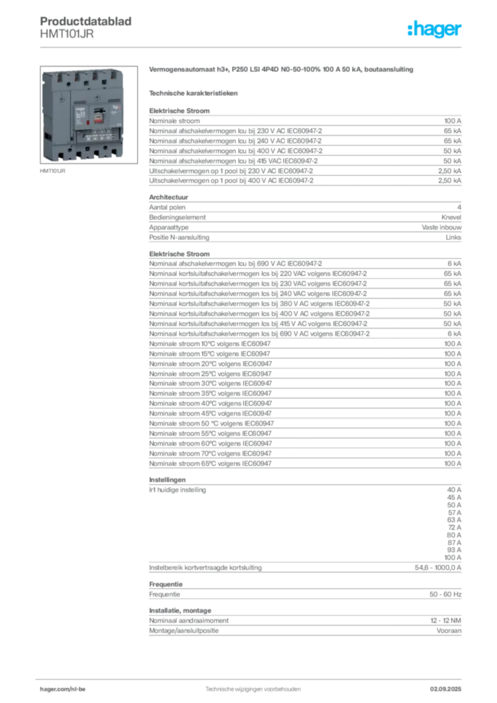 Afbeelding Hager Productdatablad HMT101JR | Hager Belgium