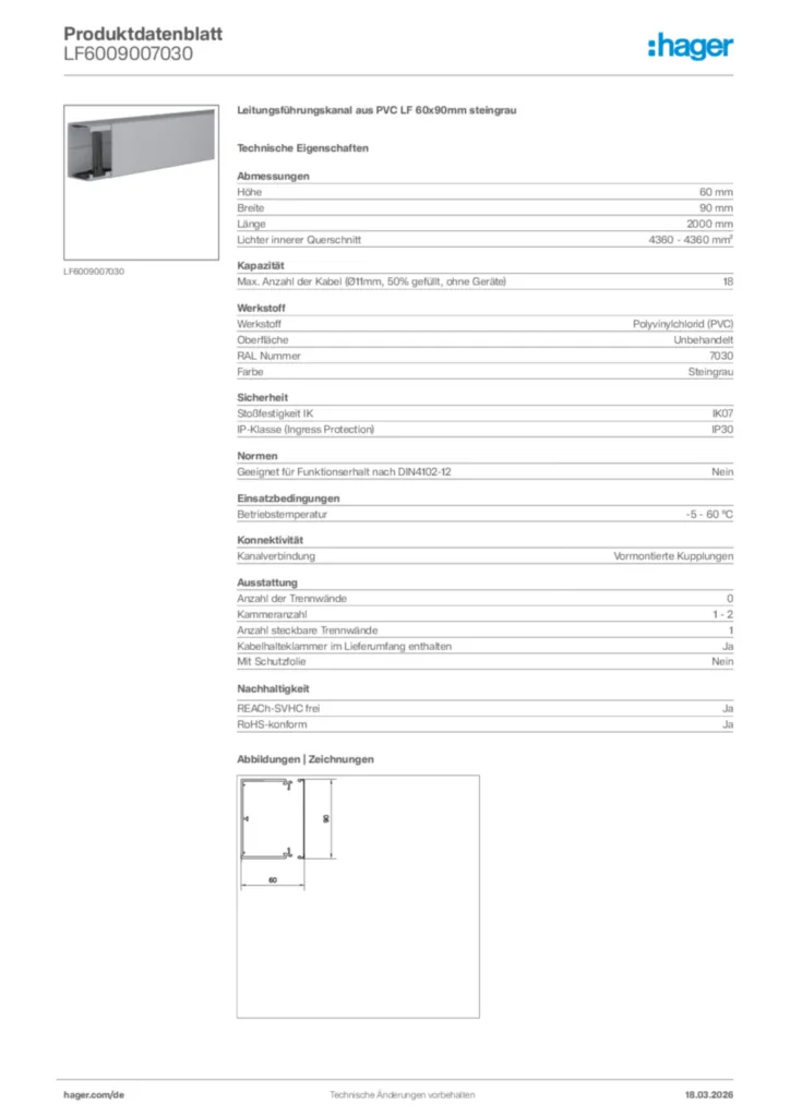 Bild Hager Produktdatenblatt LF6009007030 | Hager Deutschland