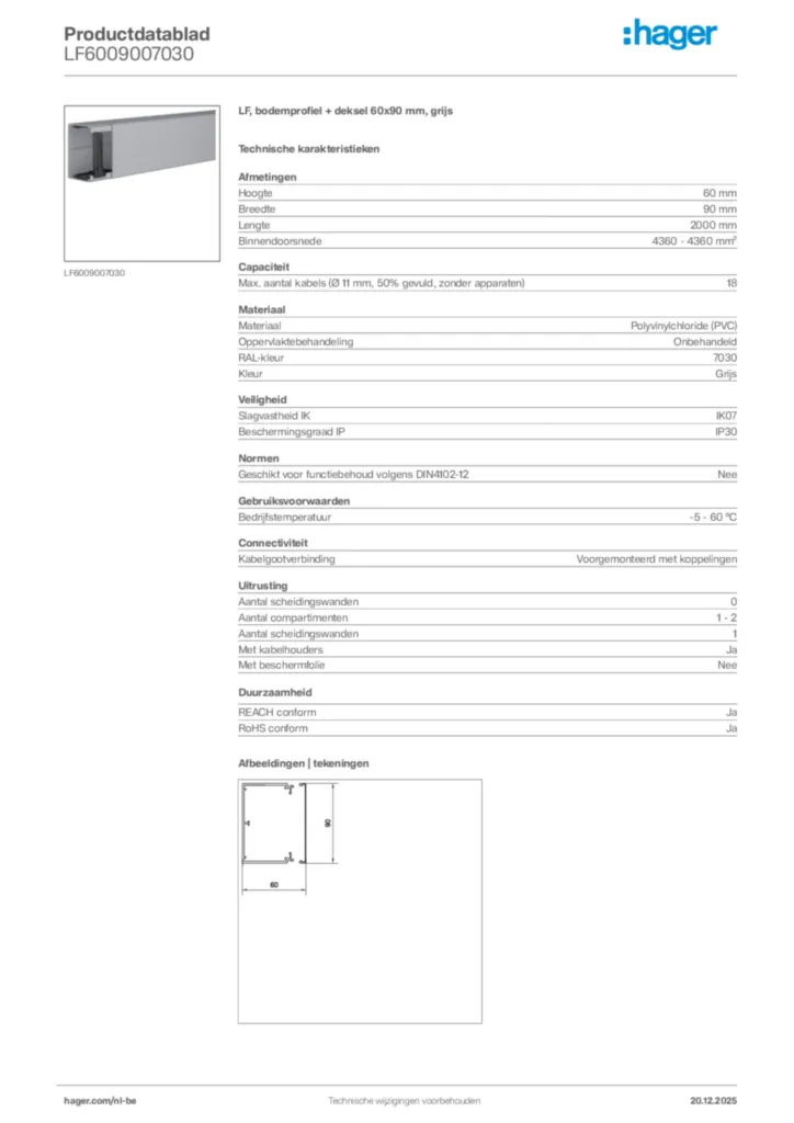 Afbeelding Hager Productdatablad LF6009007030 | Hager Belgium