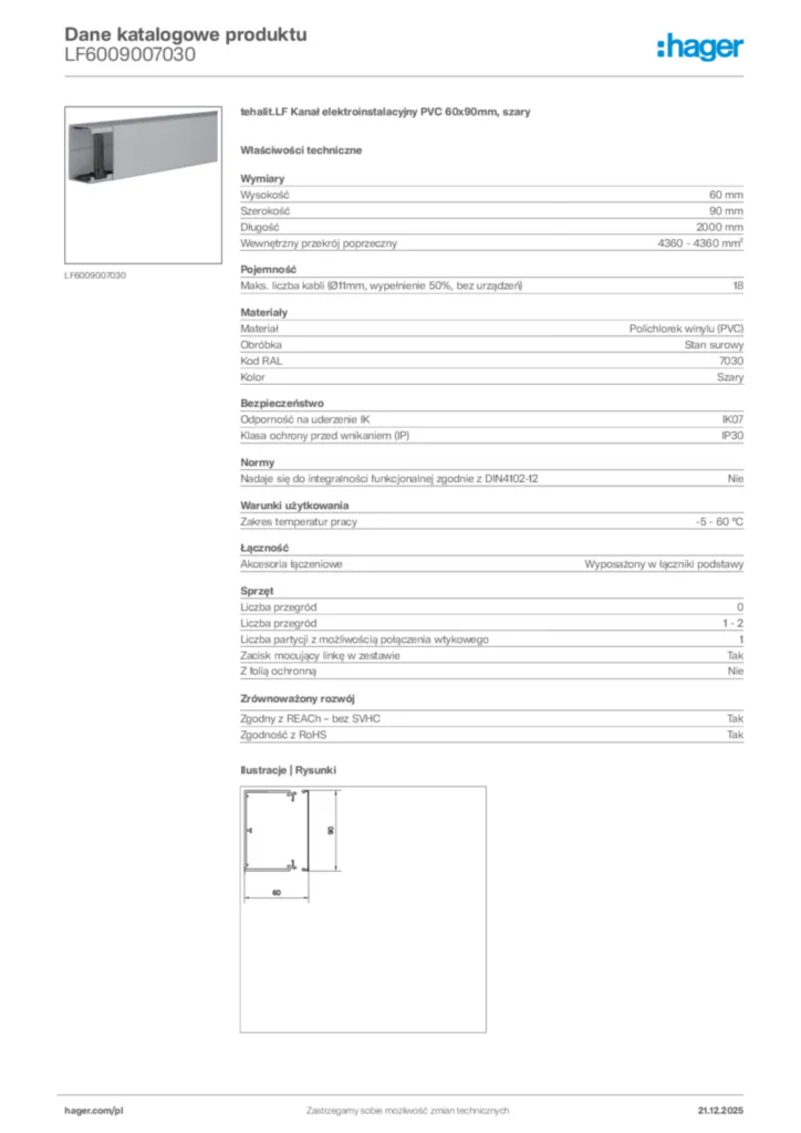 Zdjęcie Hager Dane katalogowe produktu LF6009007030 | Hager Polska