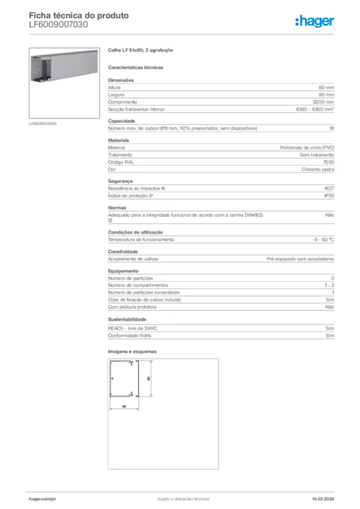 Imagem Hager Ficha técnica do produto LF6009007030 | Hager Portugal
